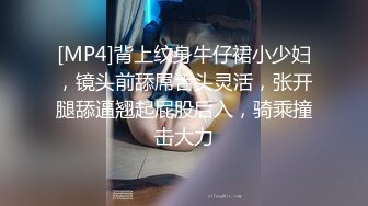 [MP4]背上纹身牛仔裙小少妇，镜头前舔屌舌头灵活，张开腿舔逼翘起屁股后入，骑乘撞击大力